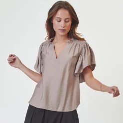 Co'couture bluse - Hera Frill SS walnut