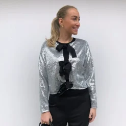 Co'couture bluse - Stevie Sequin LS Bow silver