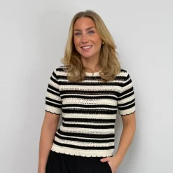 Co'couture strik - Odette Stripe SS O-knit off white/black