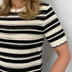 Co'couture strik - Odette Stripe SS O-knit off white/black