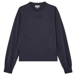 Ganni bluse - A1050068 Essential Basic Cotton Long Sleeve phantom