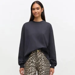 Ganni bluse - A1050068 Essential Basic Cotton Long Sleeve phantom