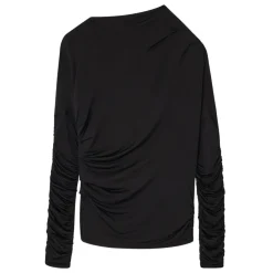 Ganni bluse - T4393 Shiny Jersey Ruched black