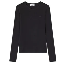 Ganni bluse - T4313 Soft Cotton Rib Long Sleeve black