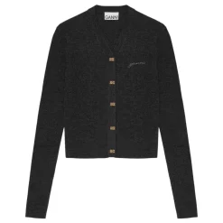 Ganni cardigan - K2474 Mini Ribbed Merino phantom