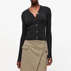 Ganni cardigan - K2474 Mini Ribbed Merino phantom