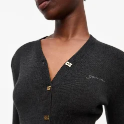 Ganni cardigan - K2474 Mini Ribbed Merino phantom