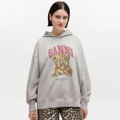 Ganni hoodie - A1060024 Isoli Beaded Baby Tiger Print paloma