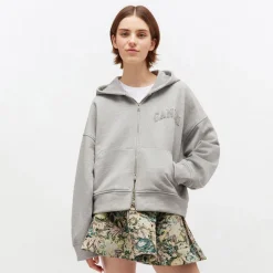 Ganni hoodie - T4328 Heavy Terry Jersey Zip paloma melange