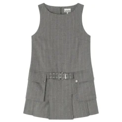 Ganni kjole - A1030180 Wool Stripe Belted Mini pewter melange