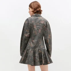 Ganni kjole - W1019 Printed Stretch Cotton Buttoned Mini phantom