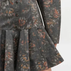 Ganni kjole - W1019 Printed Stretch Cotton Buttoned Mini phantom