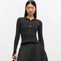 Ganni strik - A1070125 Mini Ribbed Merino Polo phantom