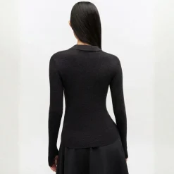 Ganni strik - A1070125 Mini Ribbed Merino Polo phantom