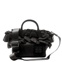 Ganni taske - A7187 Mini Shopper Ruffle black