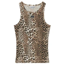 Ganni top - A1050073 Soft Cotton Rib Tank leopard