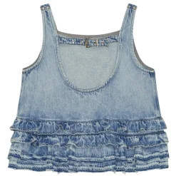 Ganni top - J1818 Soft Rigid Denim Frill light blue stone