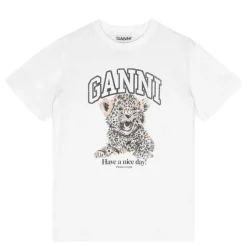 Ganni t-shirt - T4124 Leopard Relaxed white