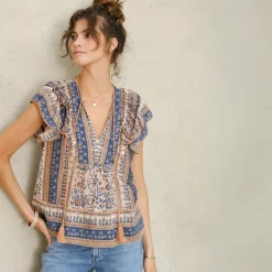 M.A.B.E top - Cass Print Frill navy