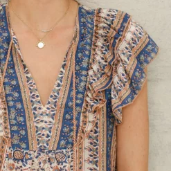 M.A.B.E top - Cass Print Frill navy