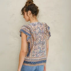 M.A.B.E top - Cass Print Frill navy