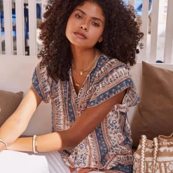 M.A.B.E top - Cass Print Frill navy