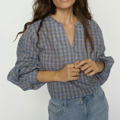 Mos Mosh bluse - Yen Check ultramarine