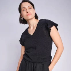 Mos Mosh strik - Ganna Pattern V-neck black