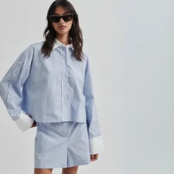 Second Female skjorte - Alanis Combi light blue stripe