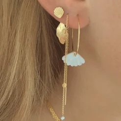 Stine A ørering - 1126 Dangling Petit Coin and Stone white pearl guldbelagt