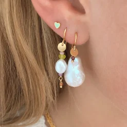 Stine A ørestik - 1181 Petit Love Heart mint green enamel guldbelagt